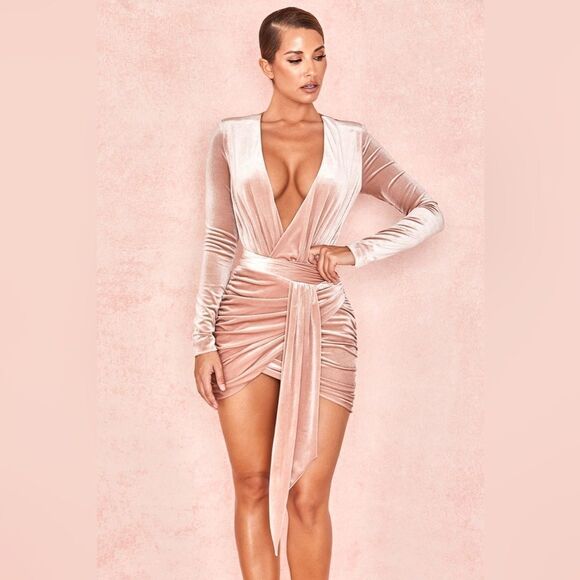 House of CB Blush Farrah Mini Pink Dress Velvet Size XS - Picture 8 of 13